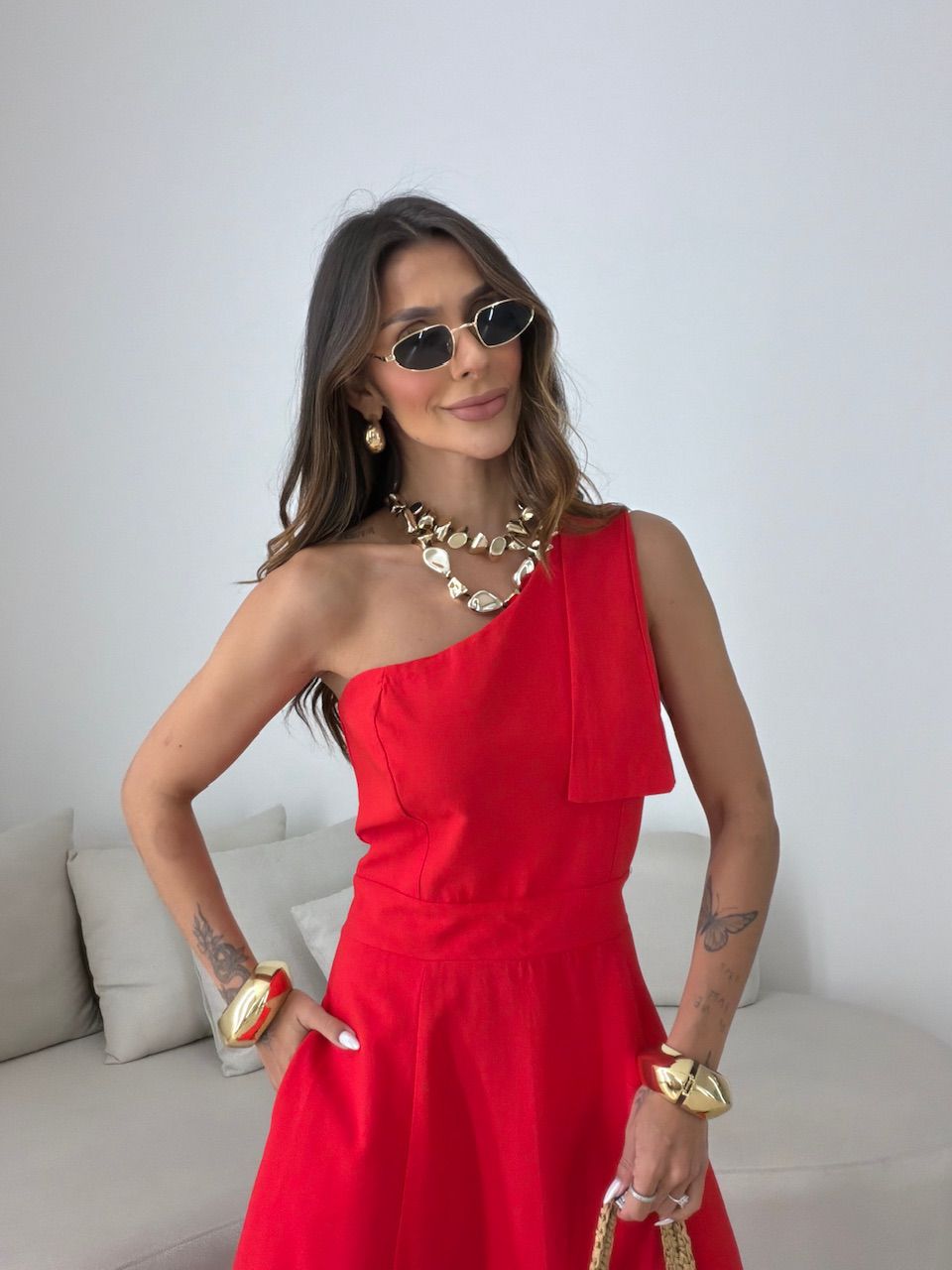 VESTIDO DÉBORA NULA MANGA VERMELHO