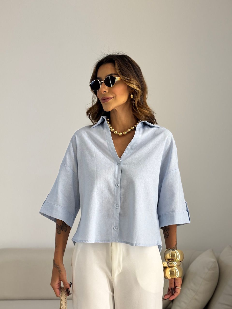 CAMISA MILENA OVER BABY BLUE