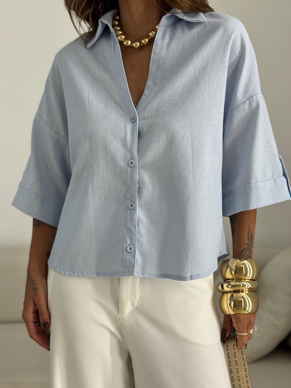 CAMISA MILENA OVER BABY BLUE