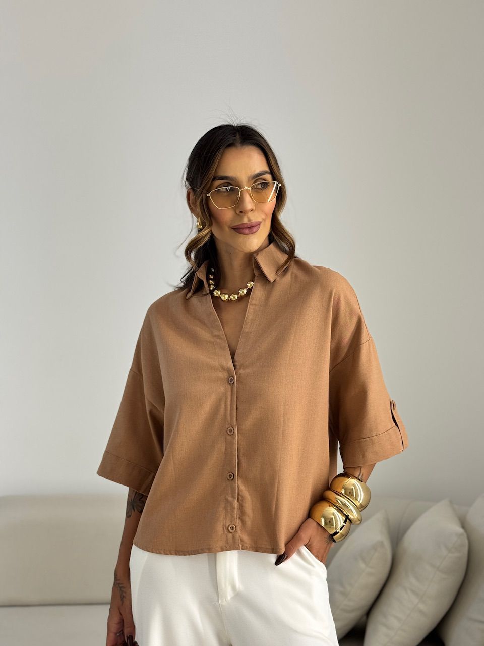 CAMISA MILENA OVER CAPUCCINO 