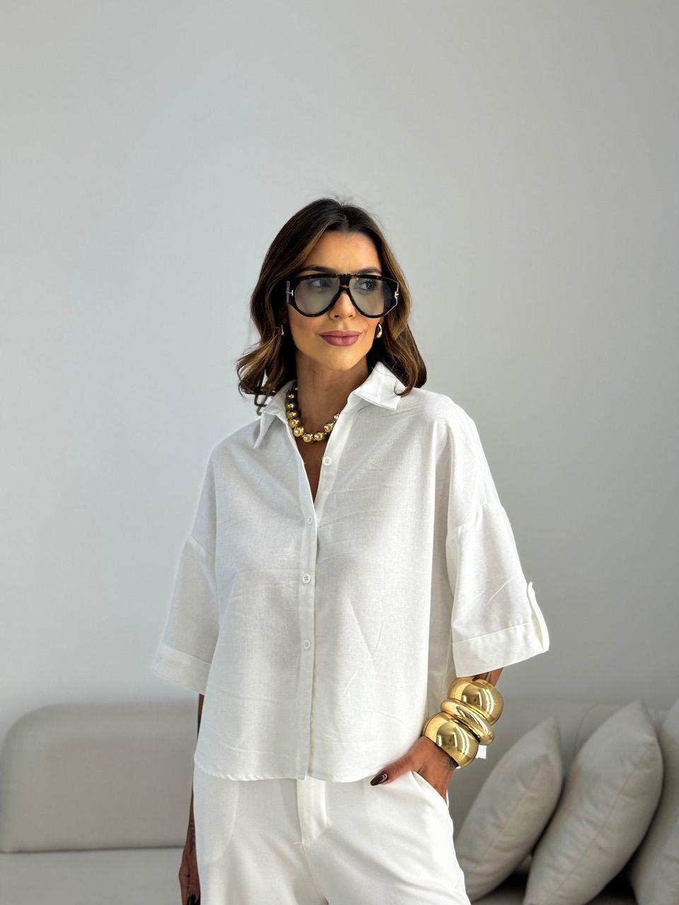 CAMISA MILENA OVER OFF - 0070850326 - CAROLLA FERRARO