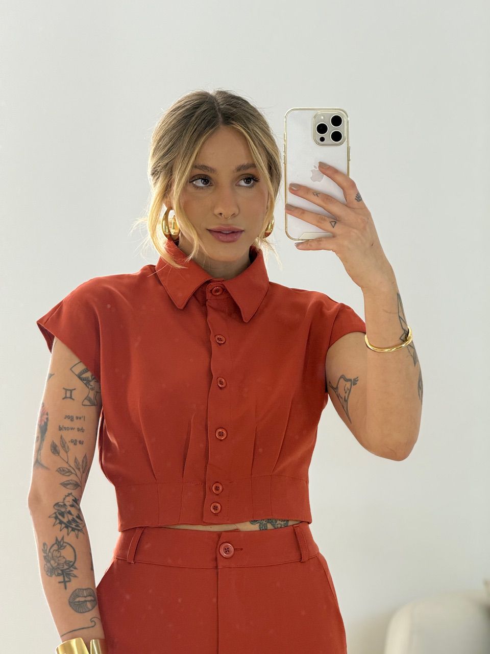 CONJUNTO RAFA CAMISA CROPPED TELHA