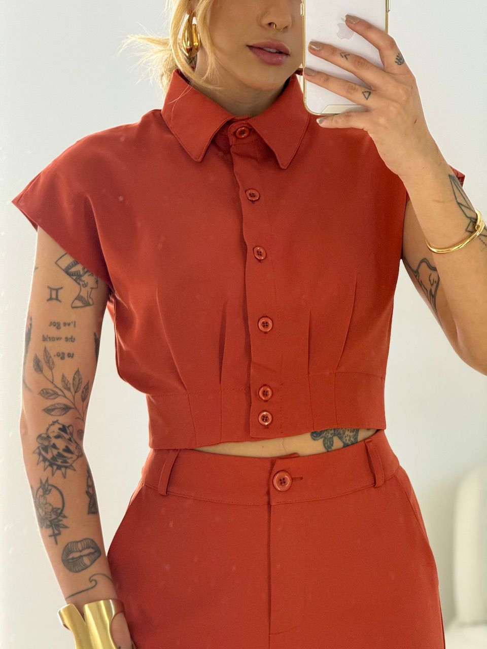 CONJUNTO RAFA CAMISA CROPPED TELHA