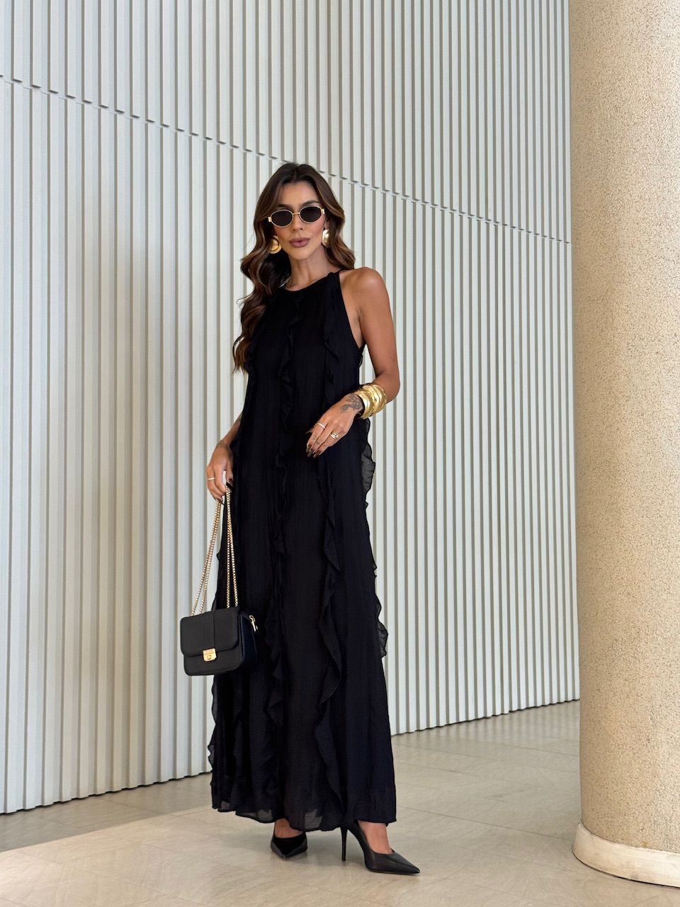 VESTIDO ALICE BABADO PRETO - 0070730032 - CAROLLA FERRARO