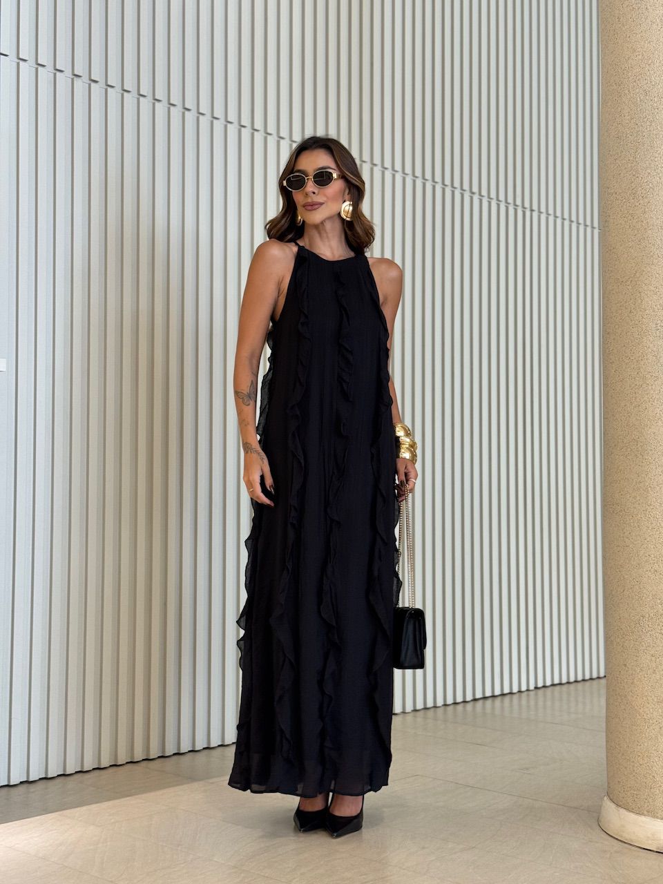 VESTIDO ALICE BABADO PRETO