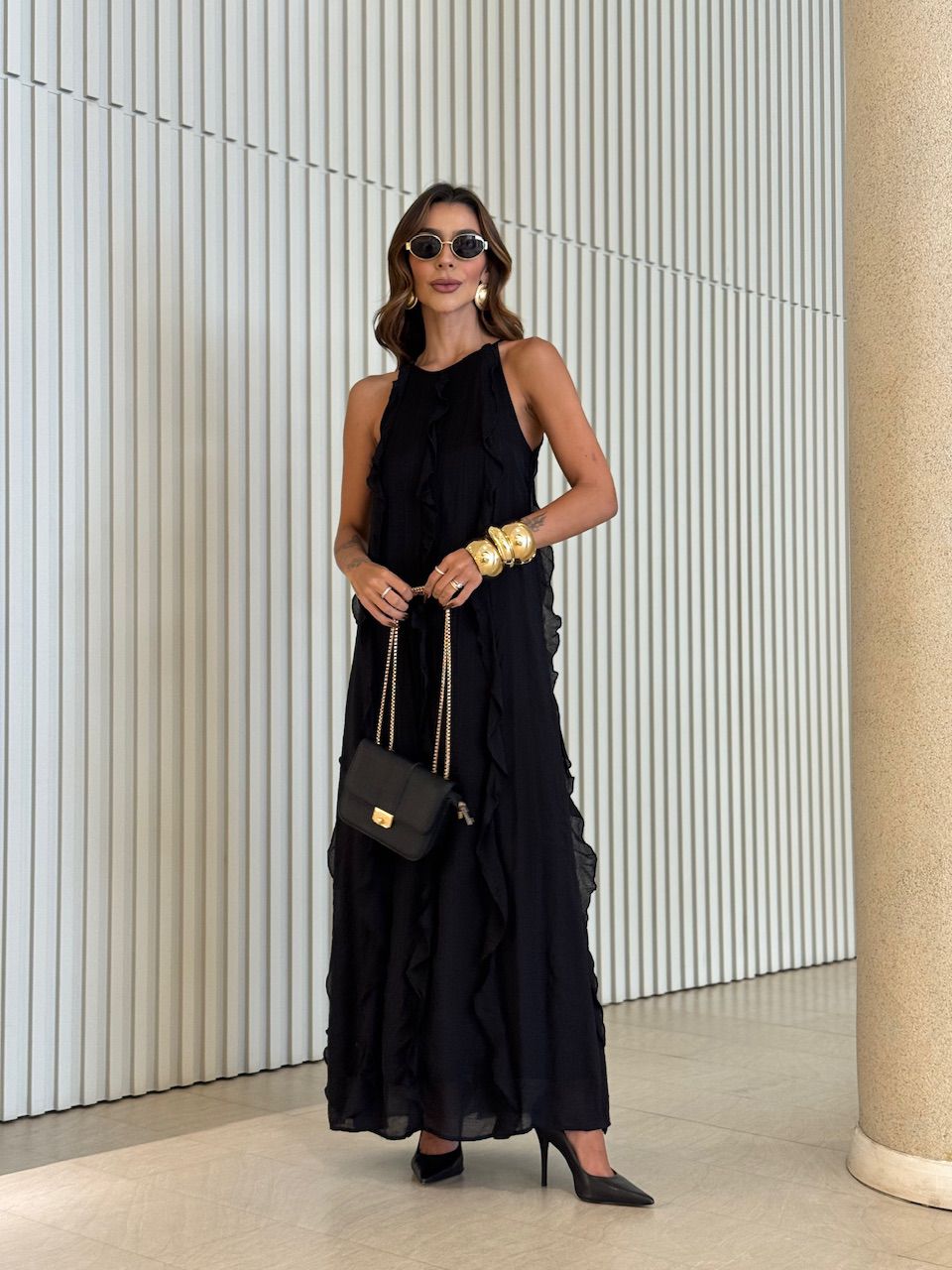 VESTIDO ALICE BABADO PRETO