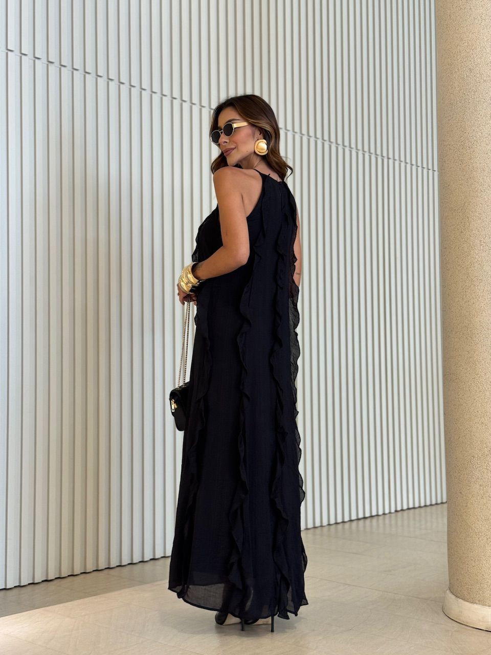 VESTIDO ALICE BABADO PRETO