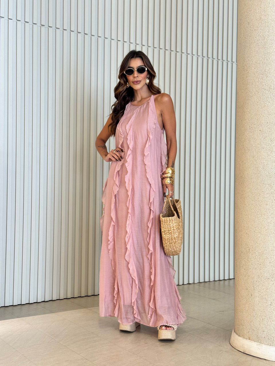 VESTIDO ALICE BABADO ROSÊ - 0070730025 - CAROLLA FERRARO