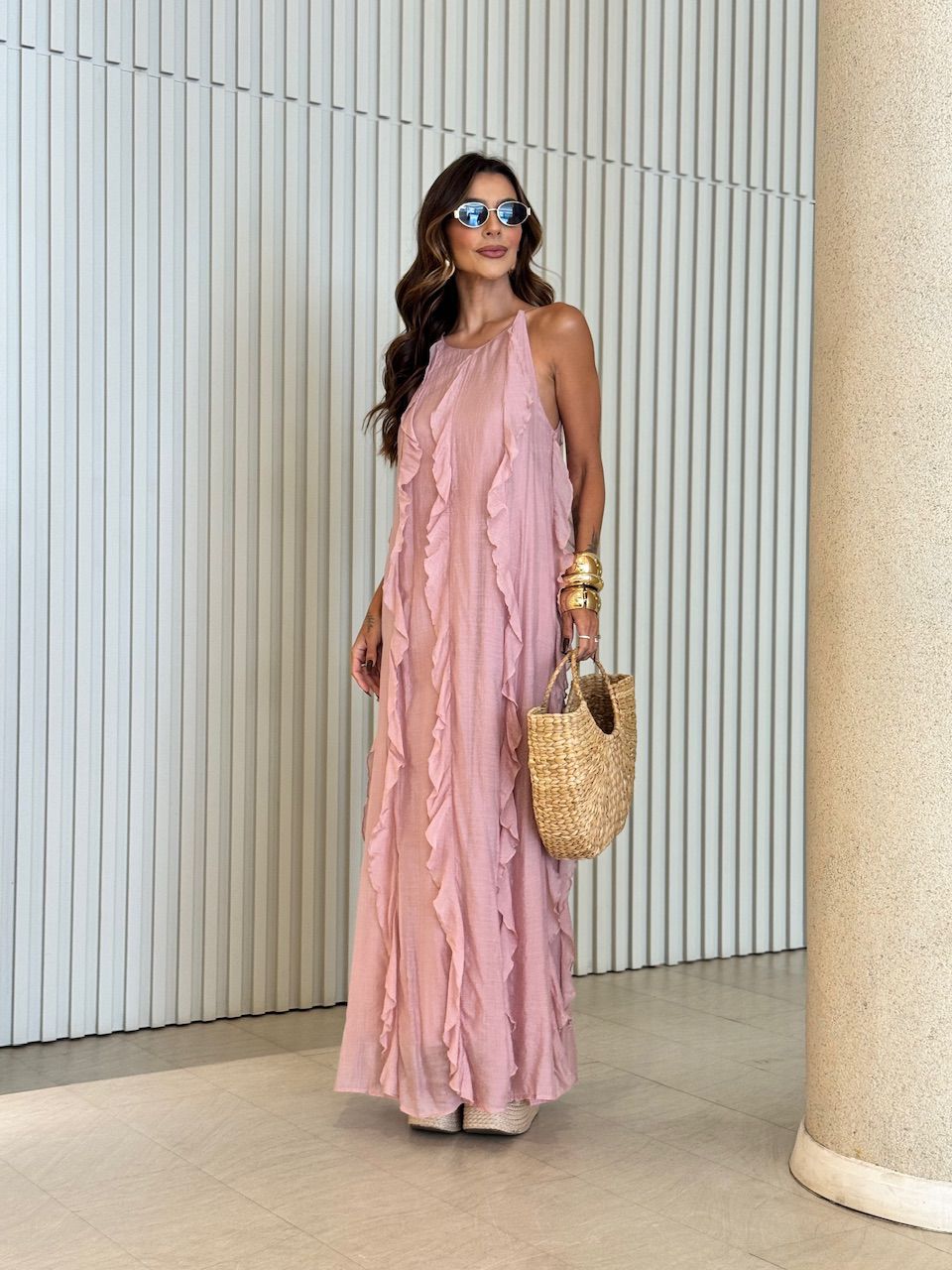 VESTIDO ALICE BABADO ROSÊ