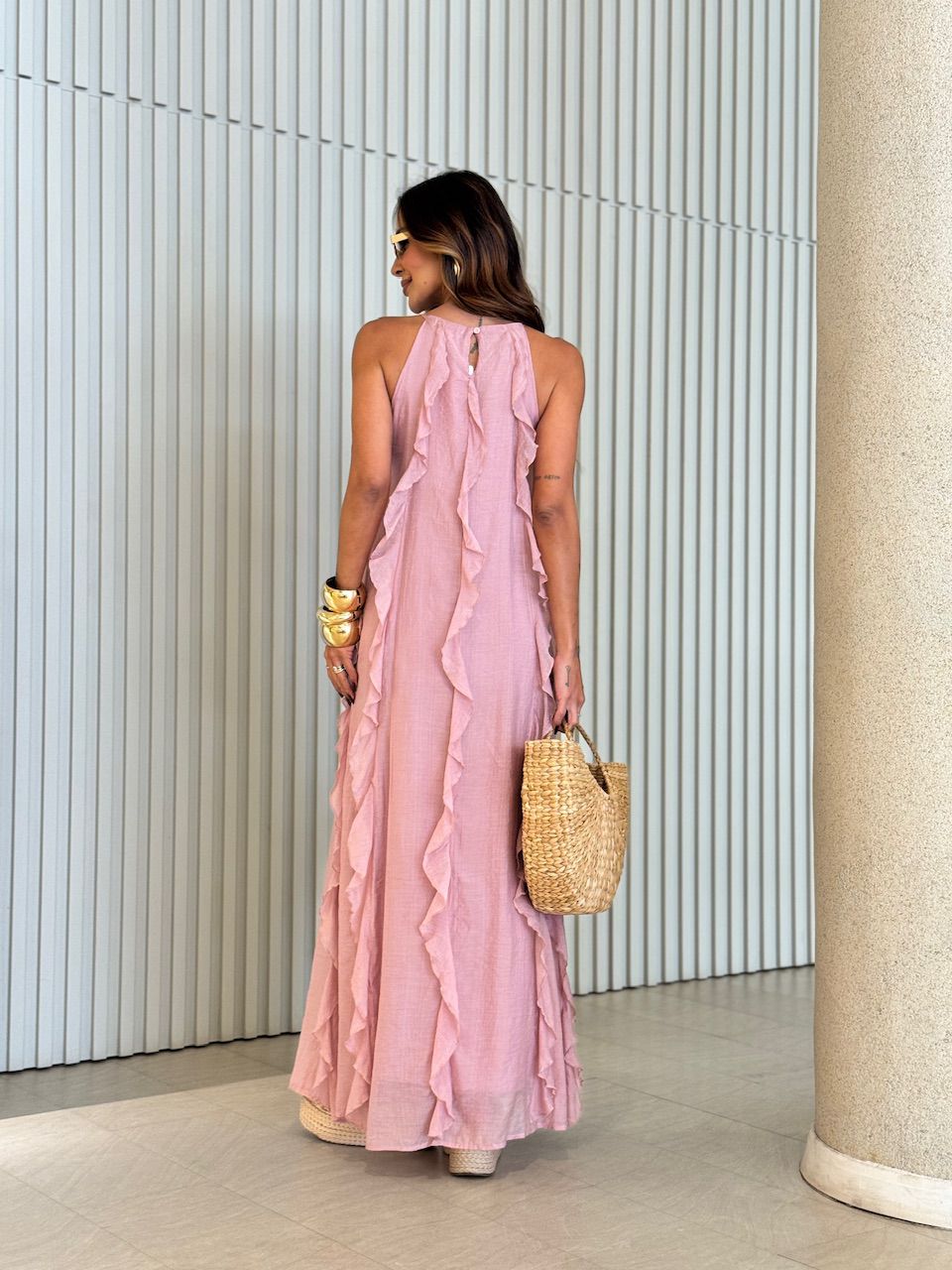VESTIDO ALICE BABADO ROSÊ