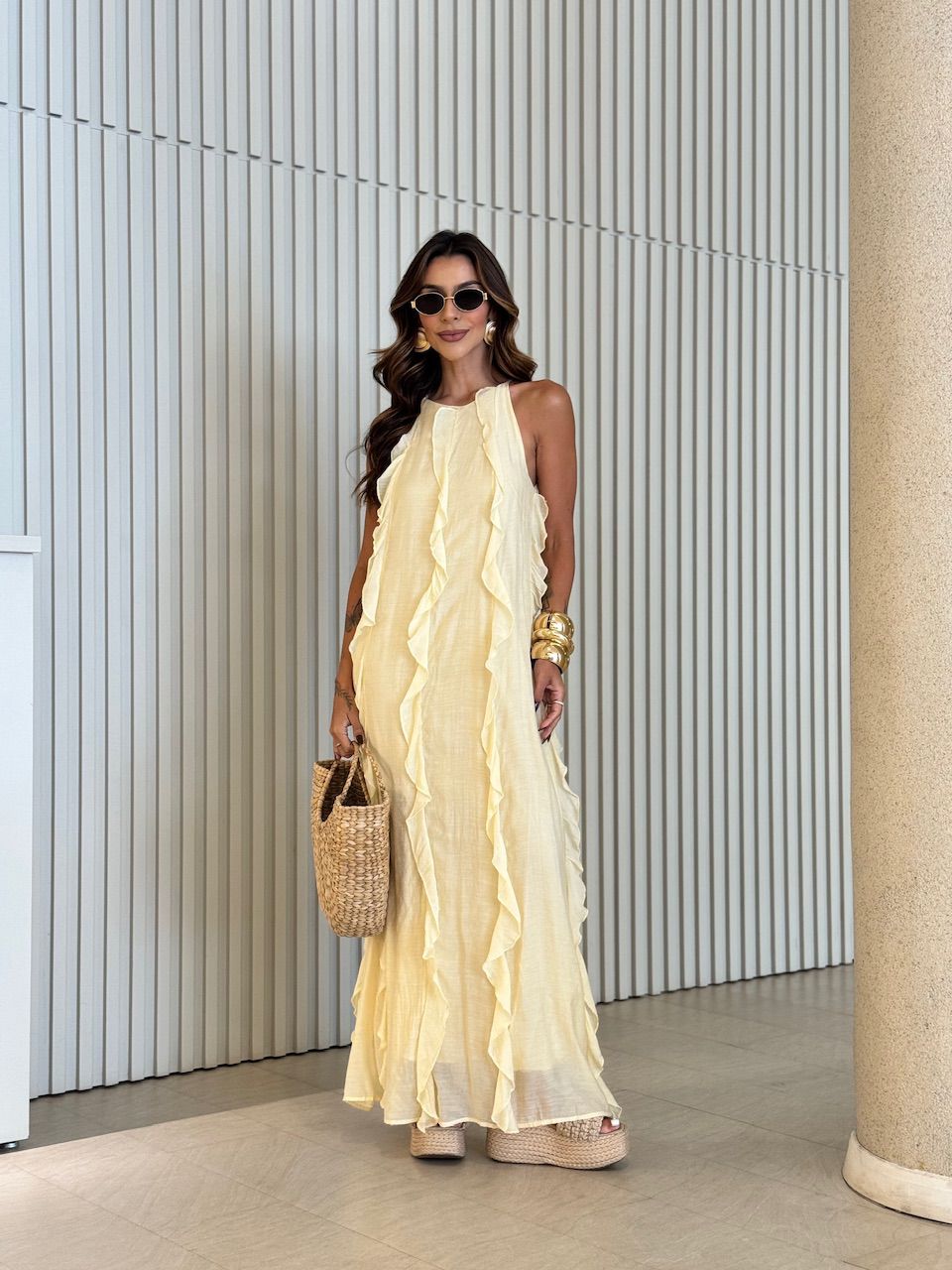 VESTIDO ALICE BABADO YELLOW BUTTER - 0070730431 - CAROLLA FERRARO