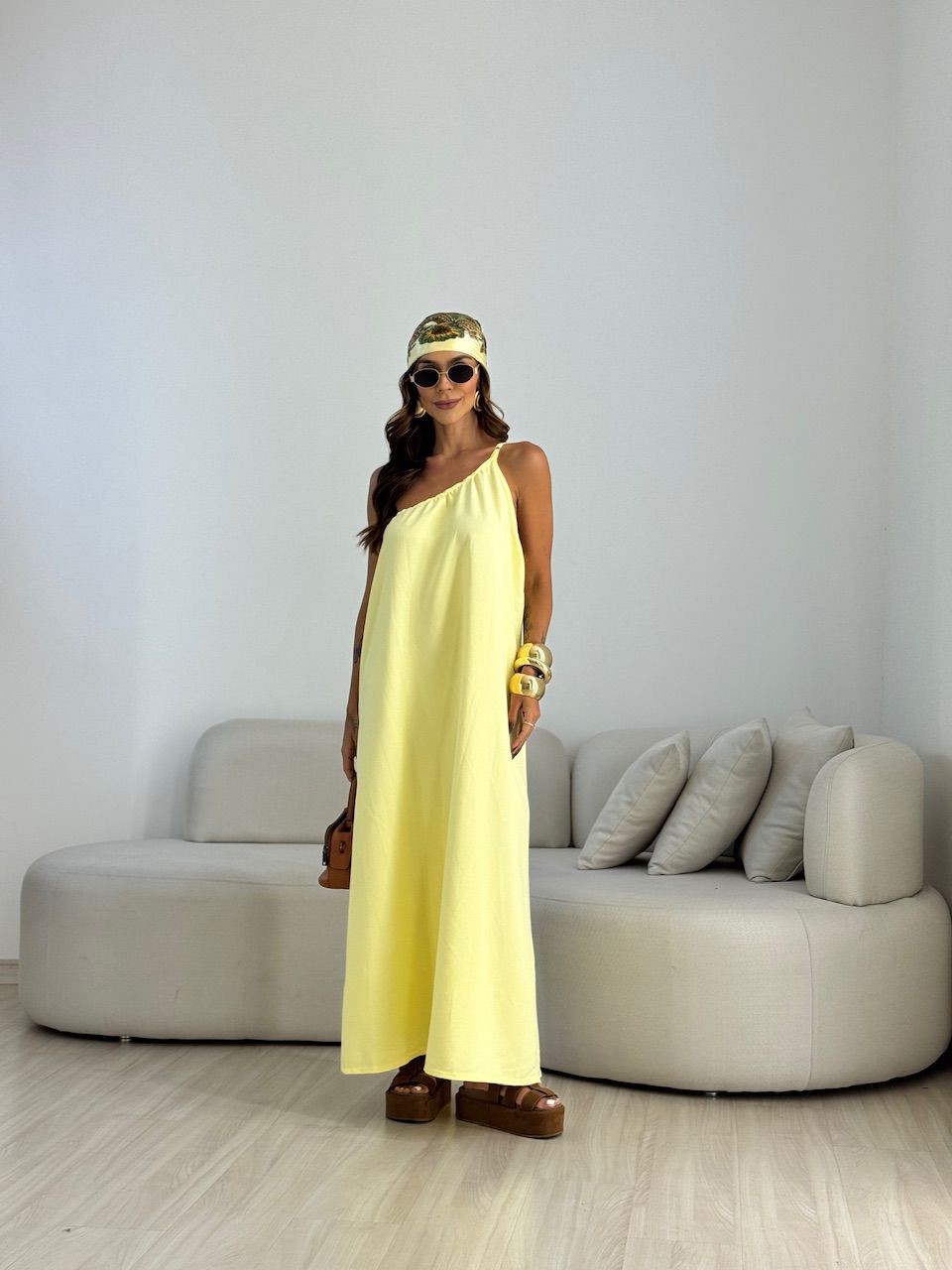 VESTIDO CLÉO NULA MANGA AMARELO - 0070840111 - CAROLLA FERRARO