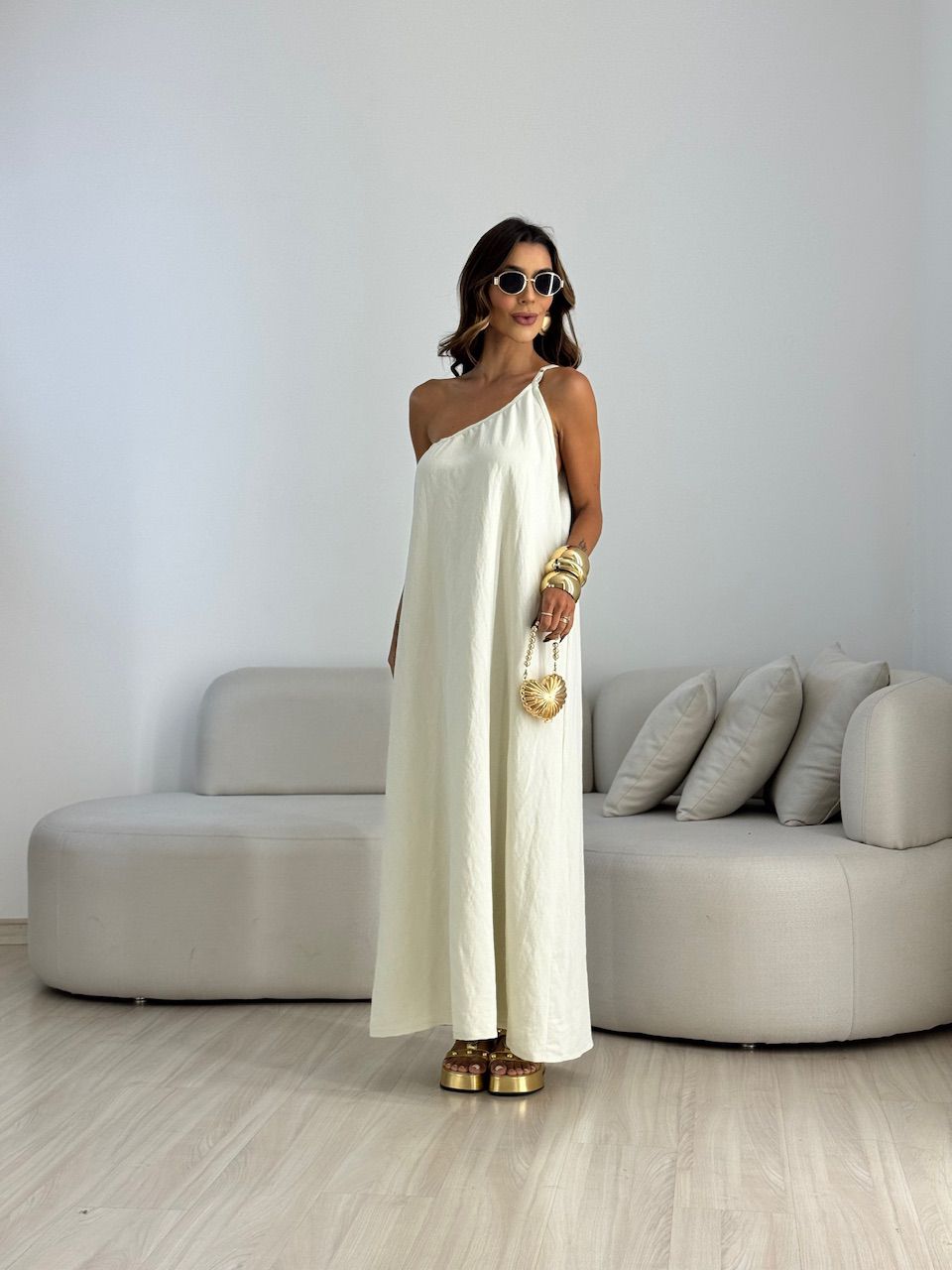 VESTIDO CLÉO NULA MANGA AREIA