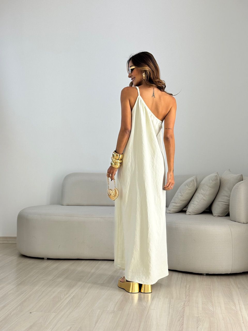VESTIDO CLÉO NULA MANGA AREIA