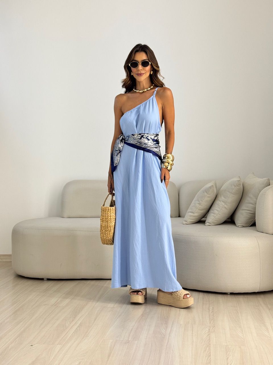 VESTIDO CLÉO NULA MANGA AZUL - 0070840109 - CAROLLA FERRARO