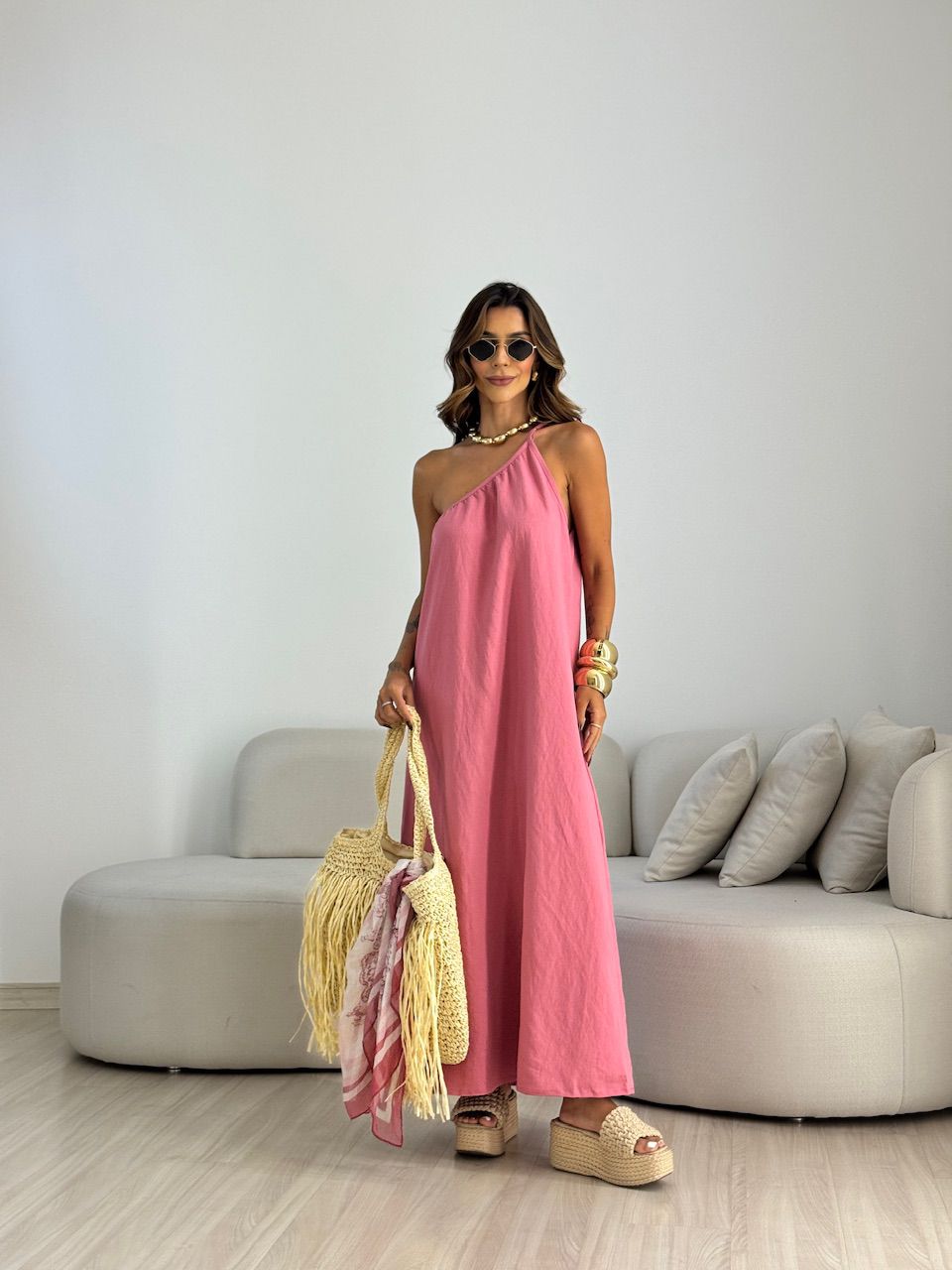 VESTIDO CLÉO NULA MANGA ROSÊ - 0070840025 - CAROLLA FERRARO