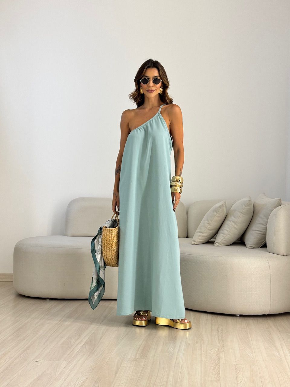 VESTIDO CLÉO NULA MANGA VERDE - 0070840014 - CAROLLA FERRARO