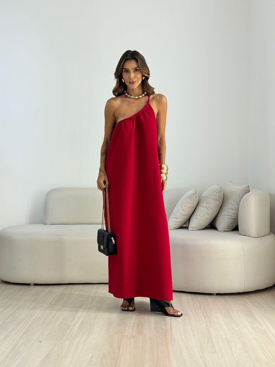 VESTIDO CLÉO NULA MANGA VERMELHO - 0070840006 - CAROLLA FERRARO