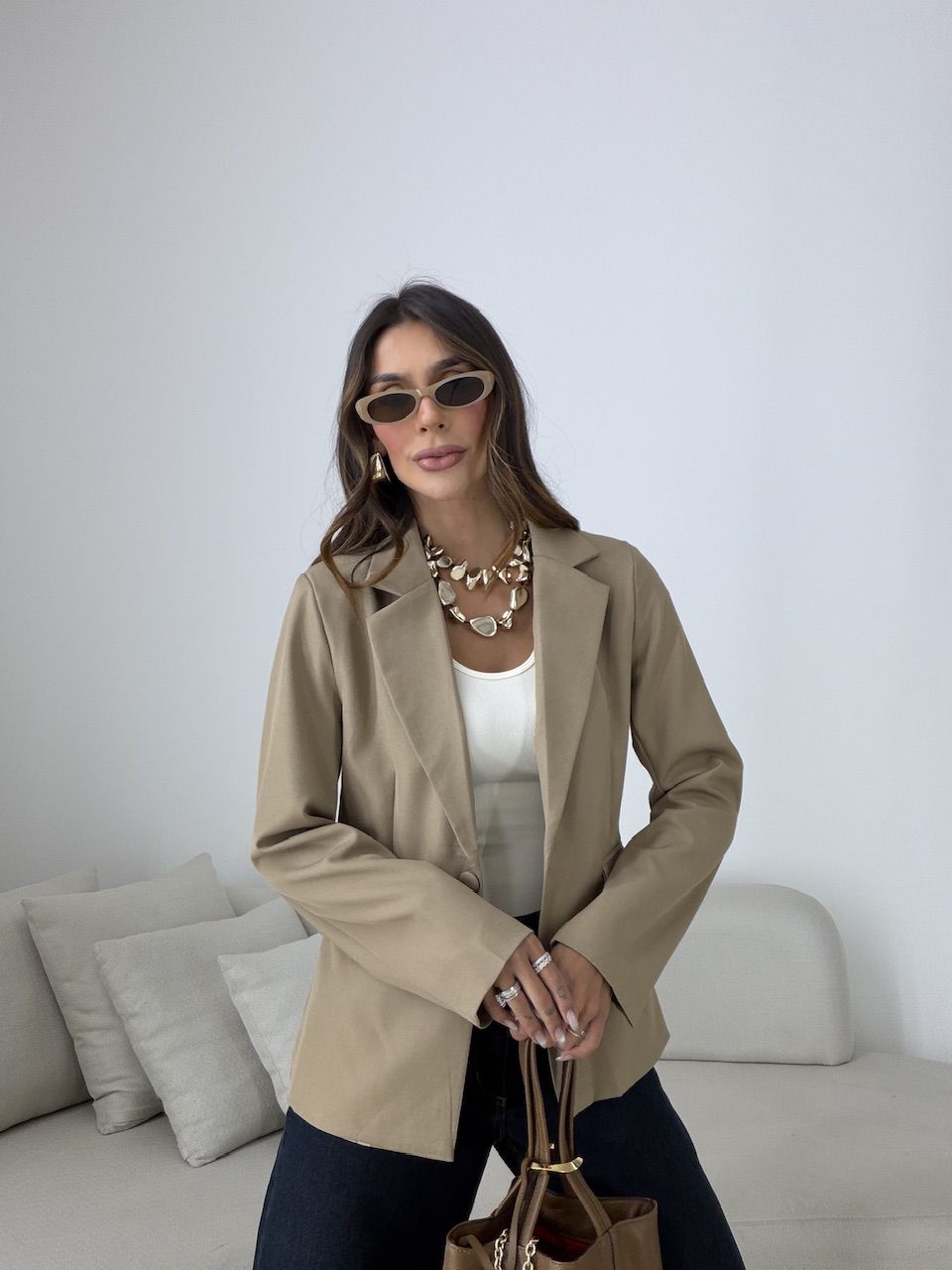 BLAZER VITÓRIA FORRADO CAQUI - 0082580096 - CAROLLA FERRARO