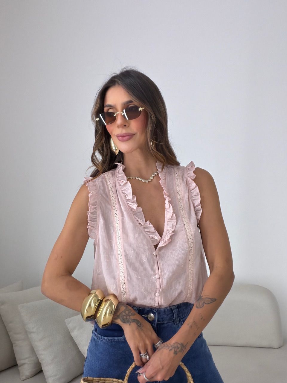 BLUSA FABRÍCIA BOTÕES ROSA