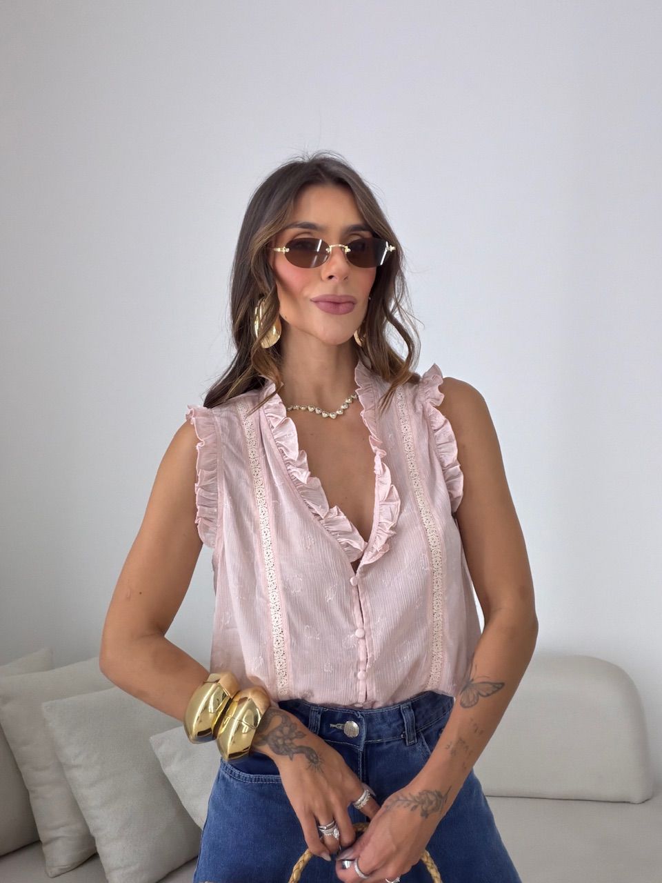 BLUSA FABRÍCIA BOTÕES ROSA - 0082240031 - CAROLLA FERRARO
