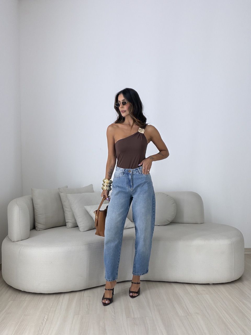 BODY VIVIAN NULA MANGA MARROM