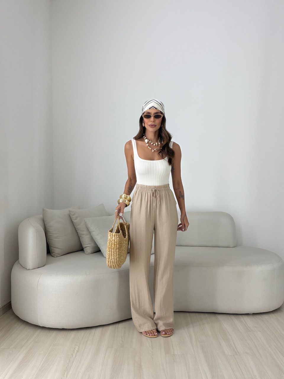 CALÇA MÔNICA LASTEX CAQUI