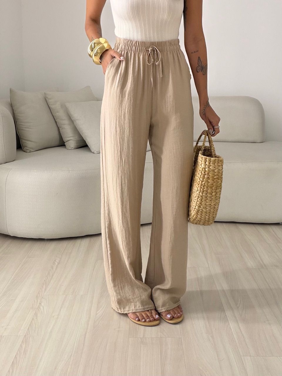 CALÇA MÔNICA LASTEX CAQUI