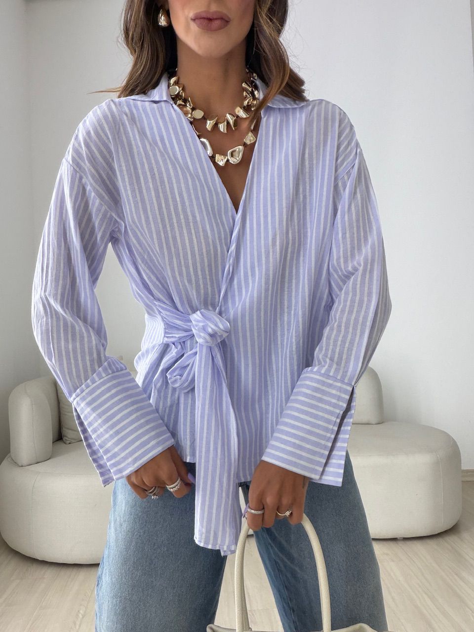 CAMISA MILENY AMARRAÇÃO LILÁS/OFF
