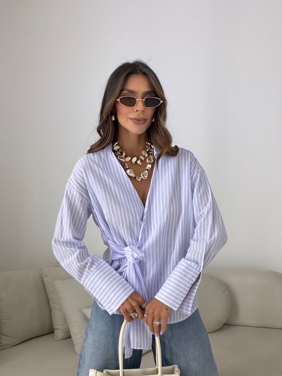 CAMISA MILENY AMARRAÇÃO LILÁS/OFF - 0082340487 - CAROLLA FERRARO