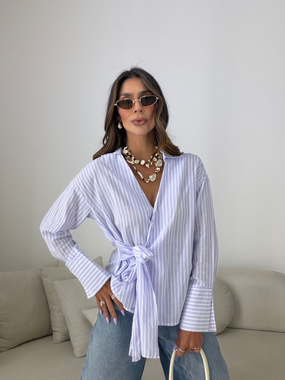 CAMISA MILENY AMARRAÇÃO LILÁS/OFF