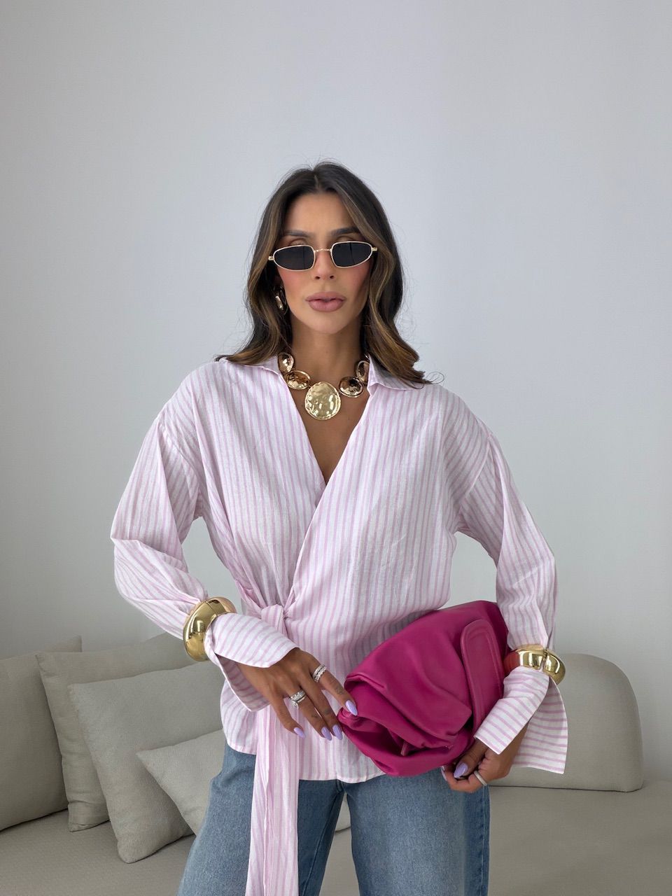 CAMISA MILENY AMARRAÇÃO OFF/ROSA