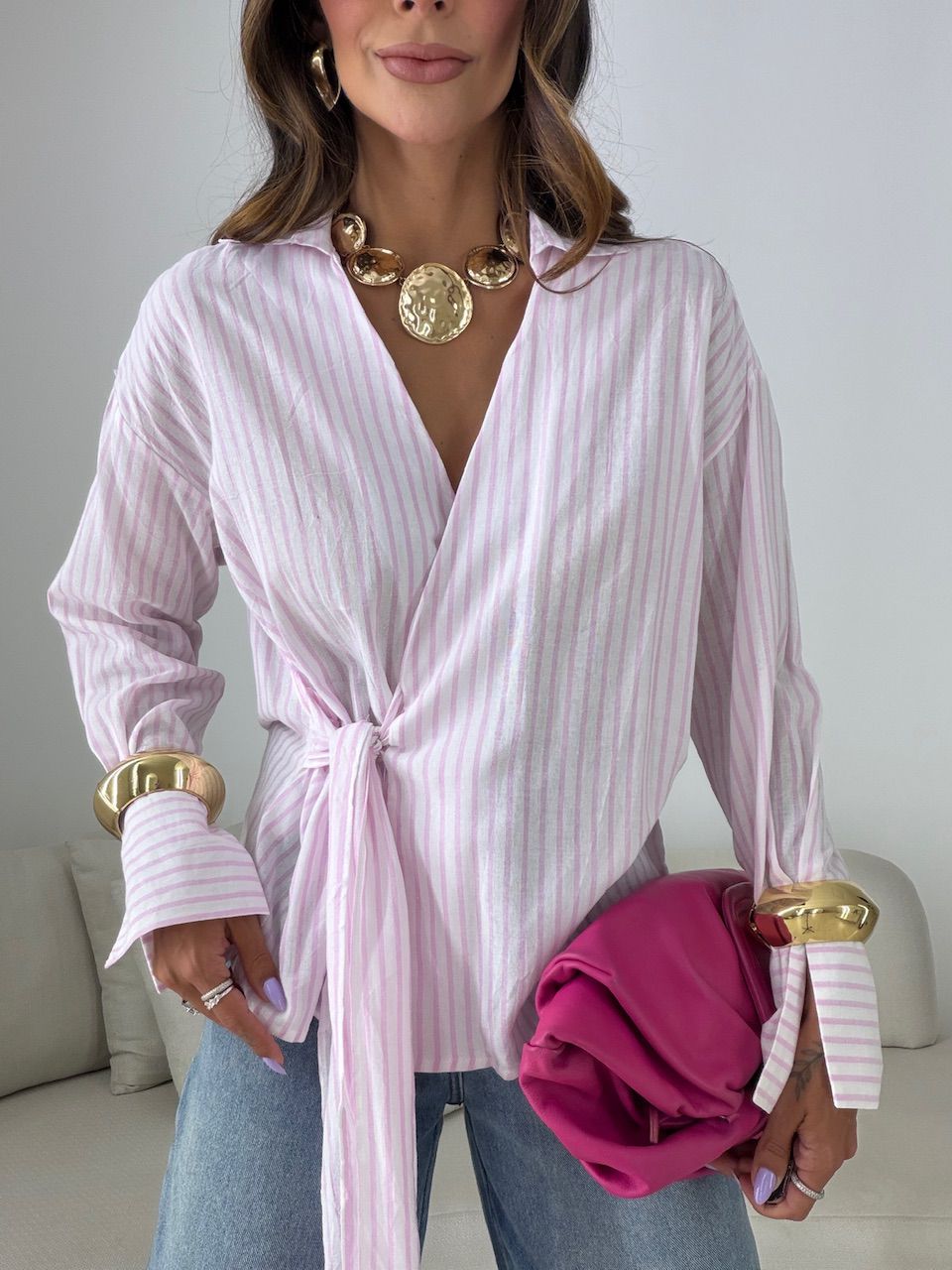 CAMISA MILENY AMARRAÇÃO OFF/ROSA