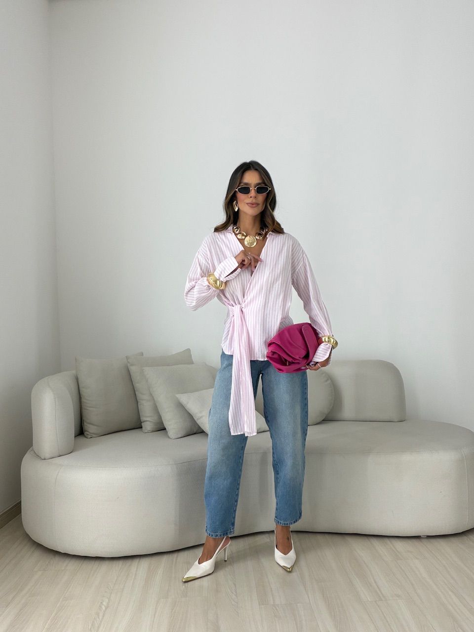 CAMISA MILENY AMARRAÇÃO OFF/ROSA