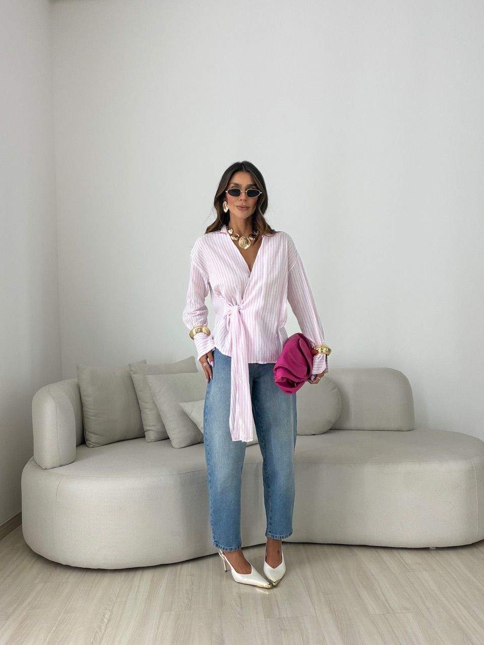 CAMISA MILENY AMARRAÇÃO OFF/ROSA
