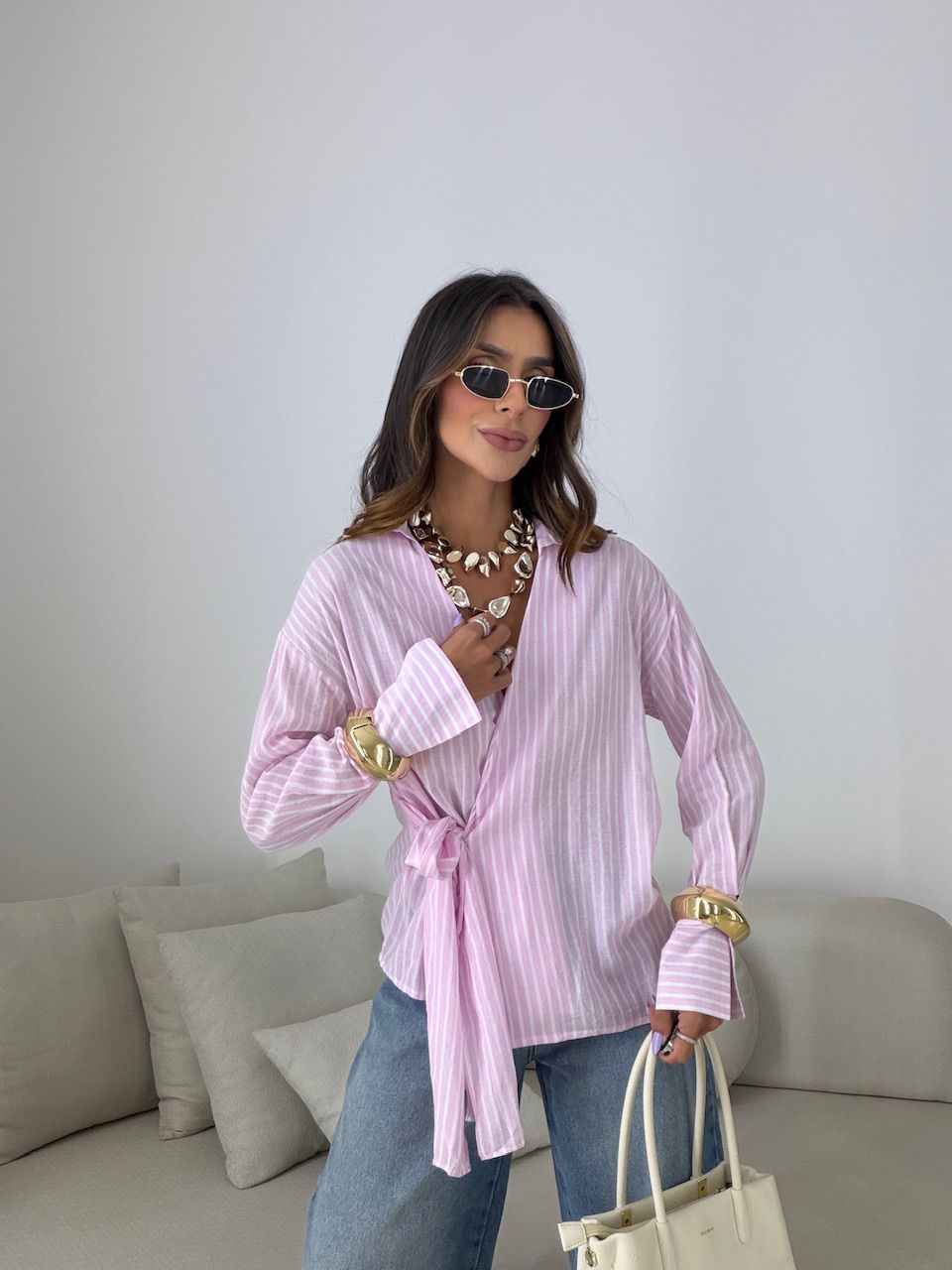 CAMISA MILENY AMARRAÇÃO ROSA/OFF