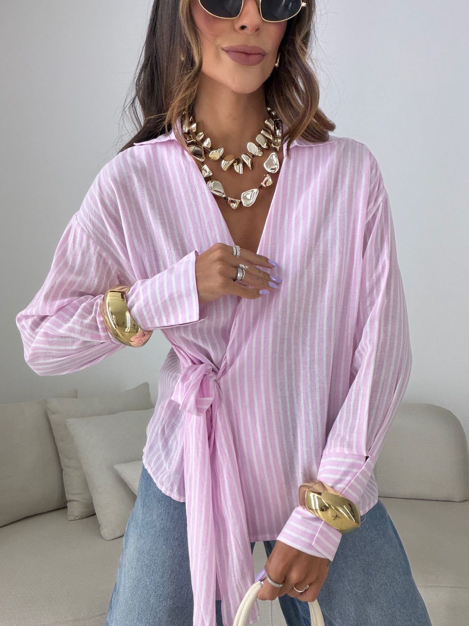 CAMISA MILENY AMARRAÇÃO ROSA/OFF
