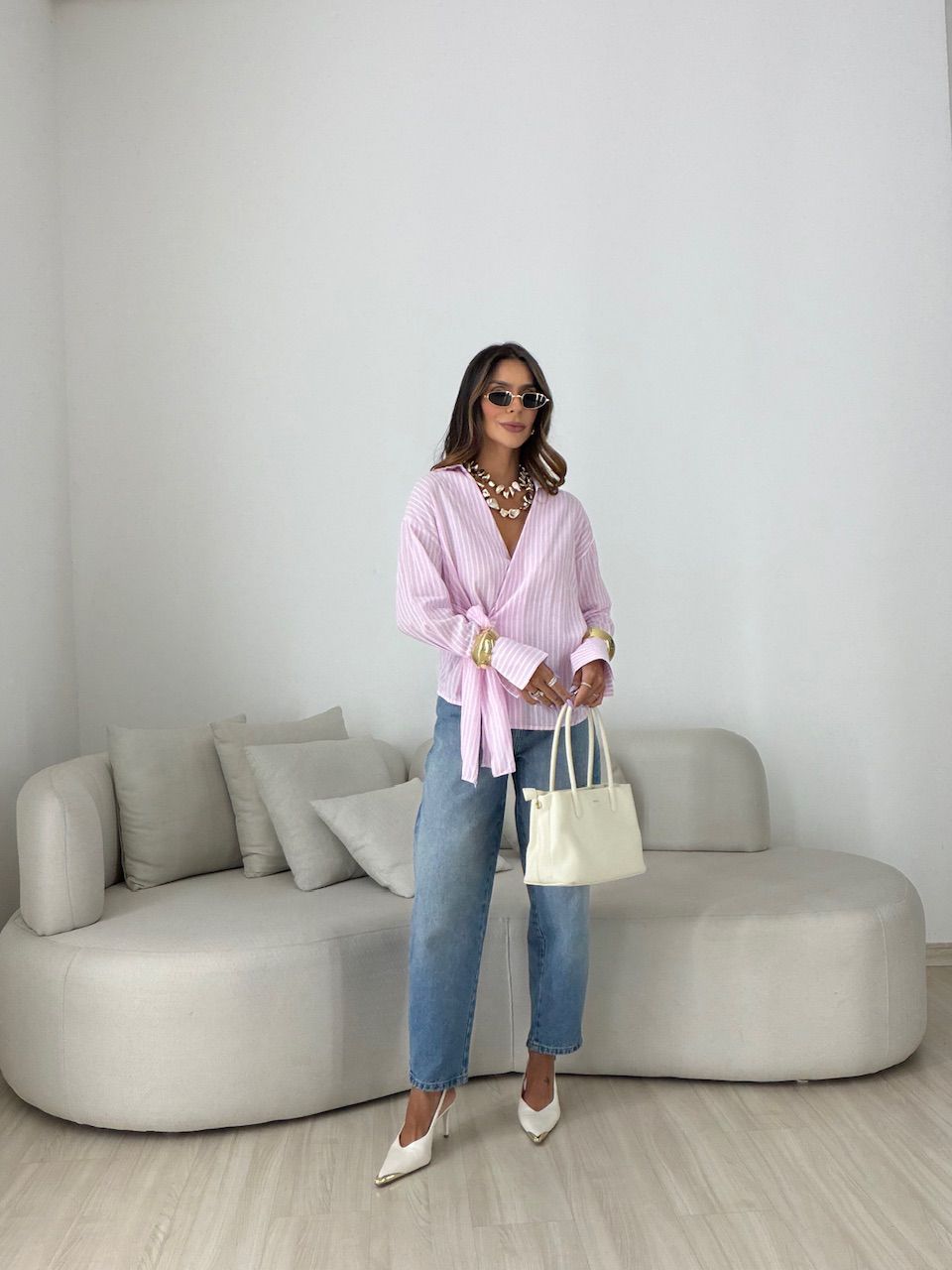 CAMISA MILENY AMARRAÇÃO ROSA/OFF