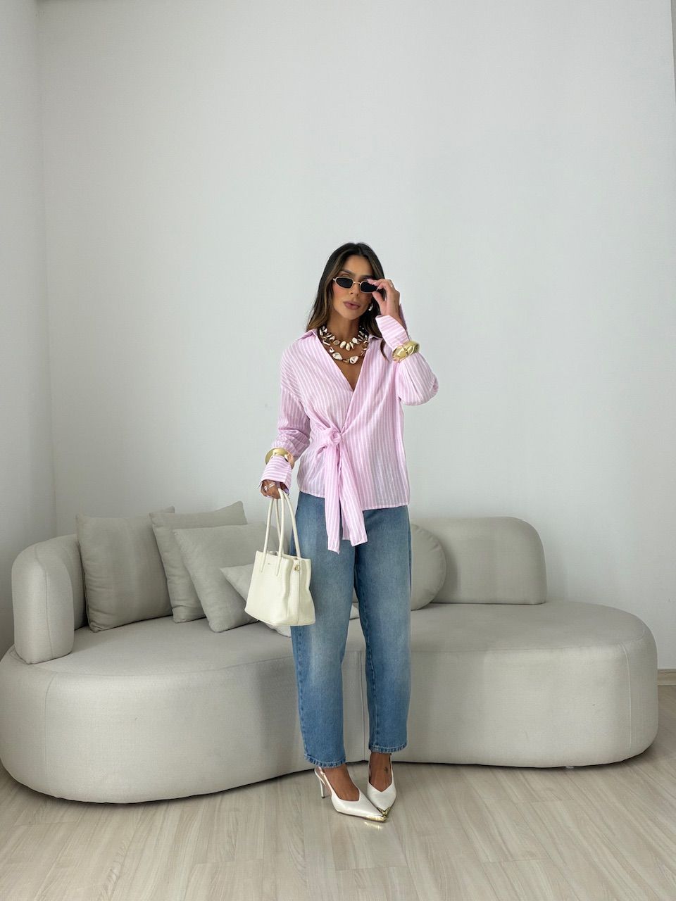 CAMISA MILENY AMARRAÇÃO ROSA/OFF
