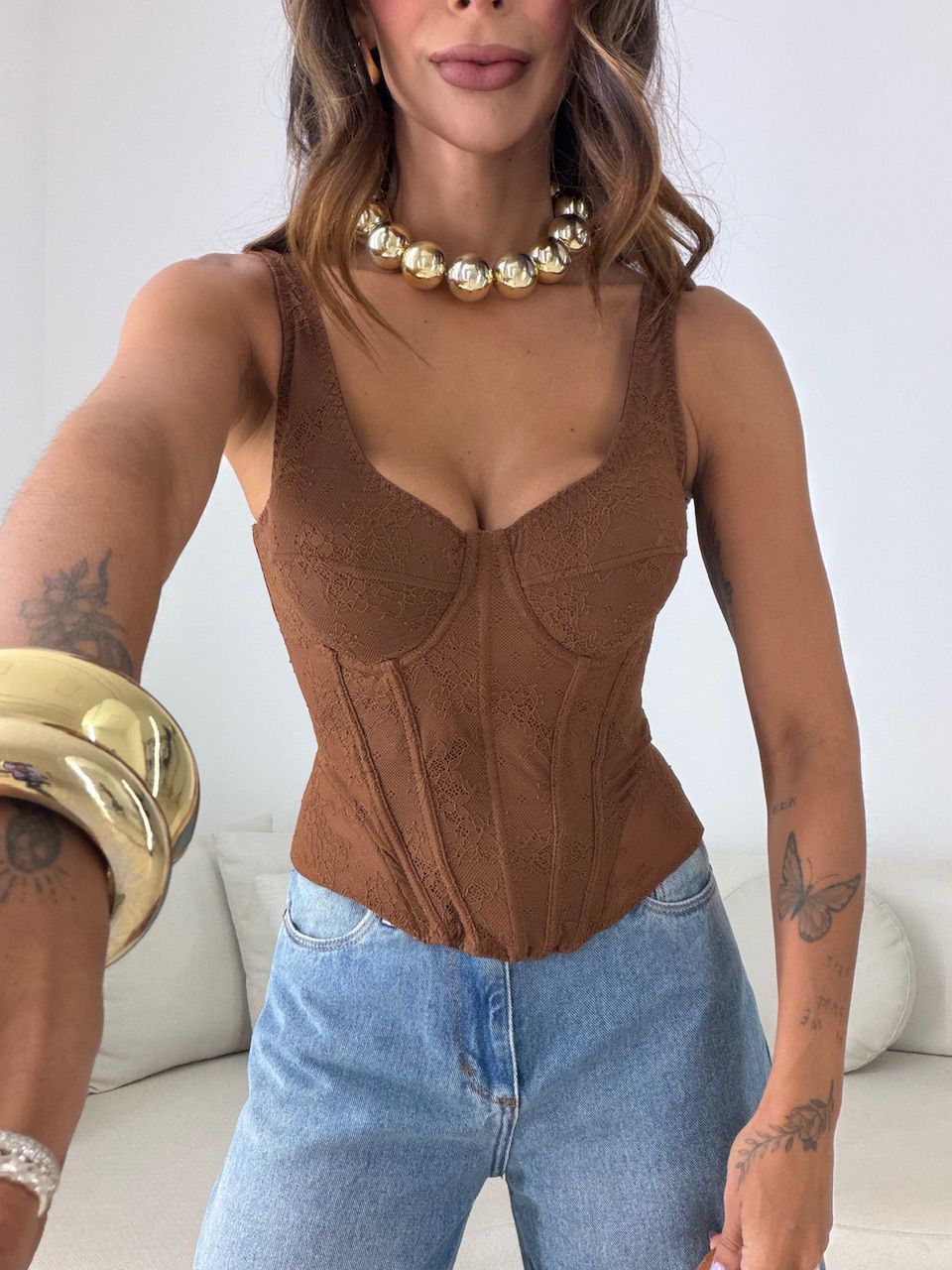 CORSELET LOREN RENDA MARROM