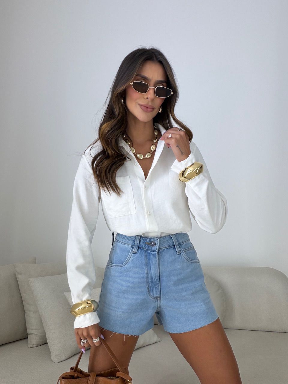 SHORT ANA BEATRIZ CINTURA ALTA JEANS CLARO