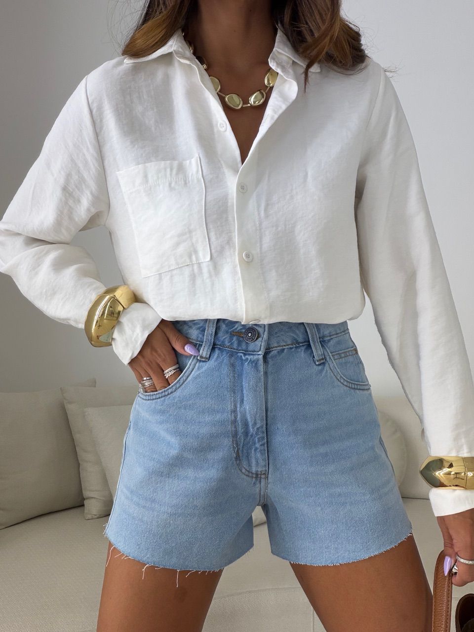 SHORT ANA BEATRIZ CINTURA ALTA JEANS CLARO - 00825... - CAROLLA FERRARO
