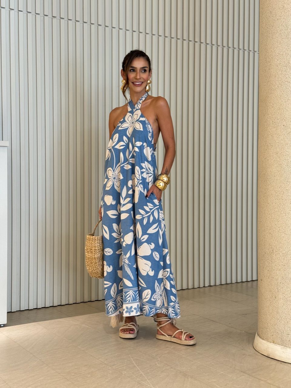 VESTIDO DAIANA ESTAMPADO AZUL - 0073260109 - CAROLLA FERRARO