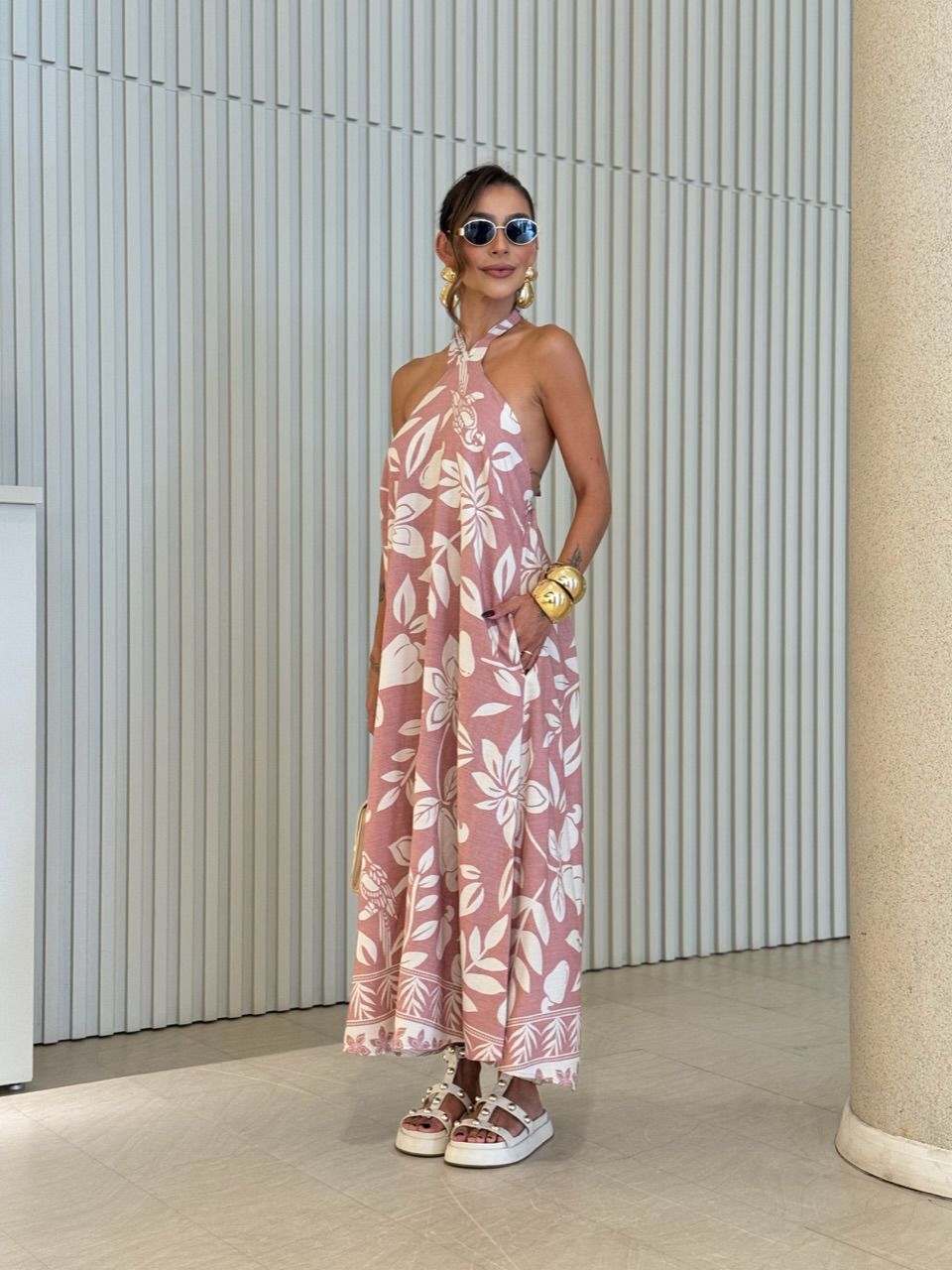 VESTIDO DAIANA ESTAMPADO ROSA - 0073260031 - CAROLLA FERRARO