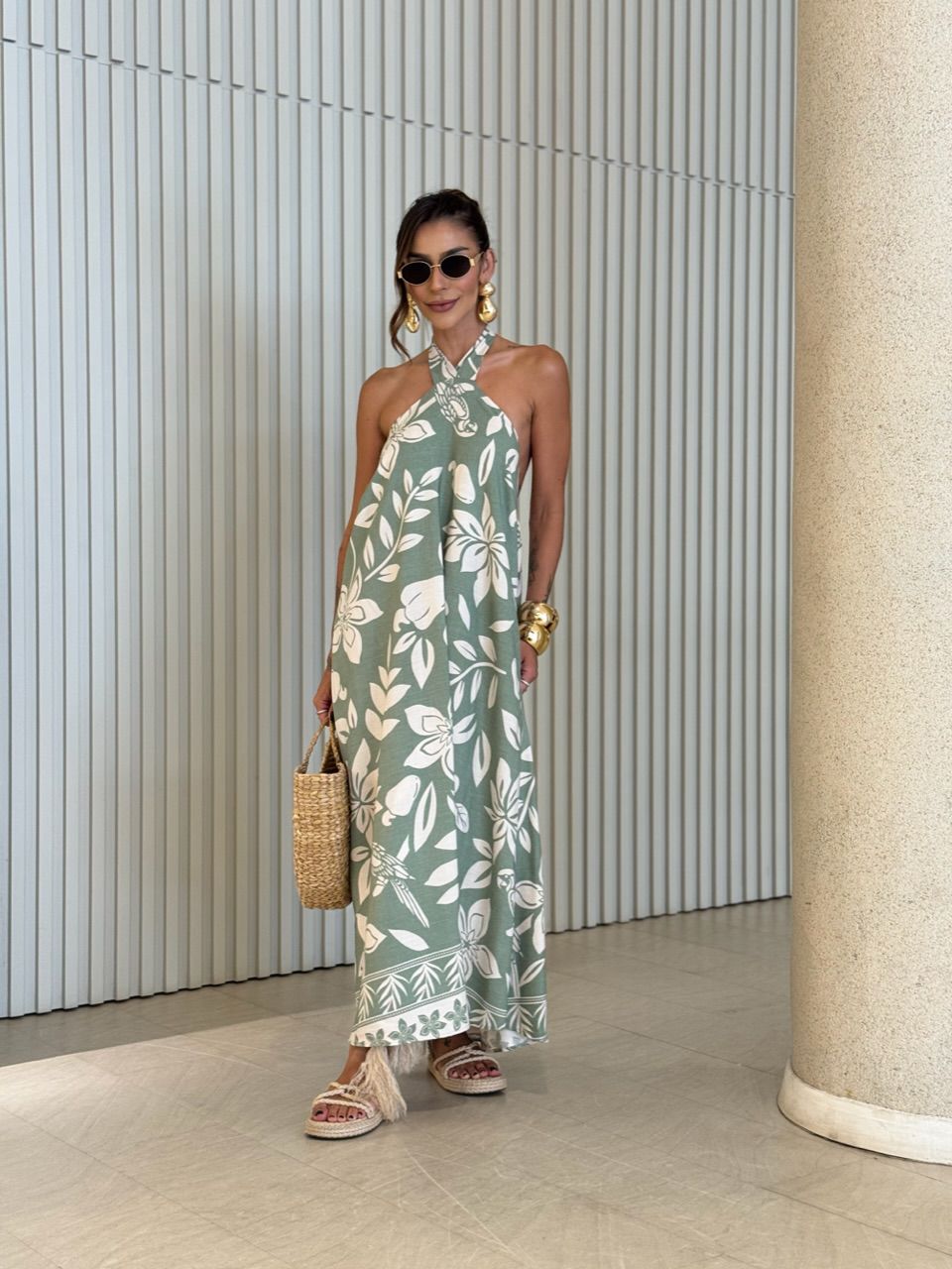 VESTIDO DAIANA ESTAMPADO VERDE - 0073260230 - CAROLLA FERRARO