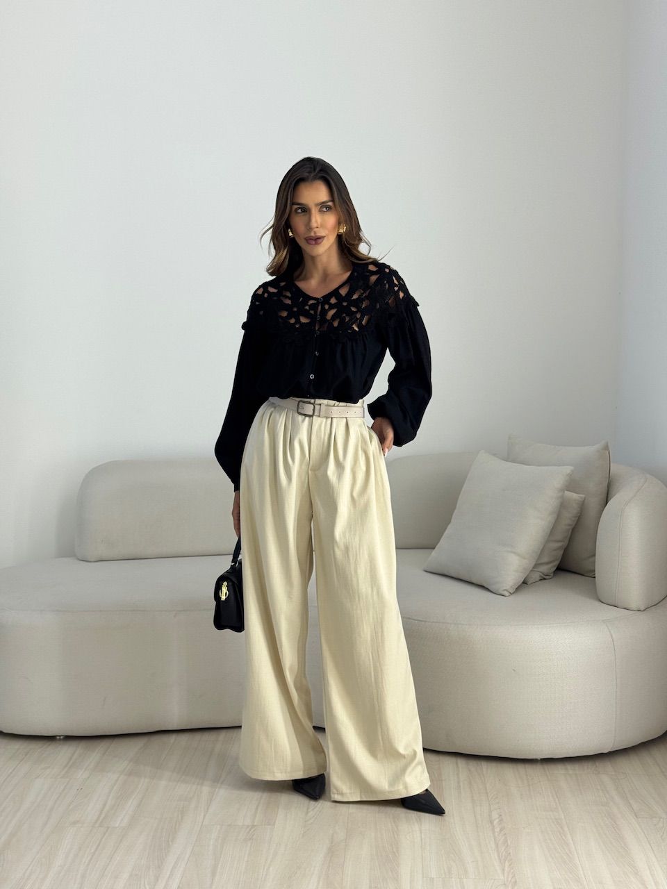 CALÇA PAULA CINTO AREIA