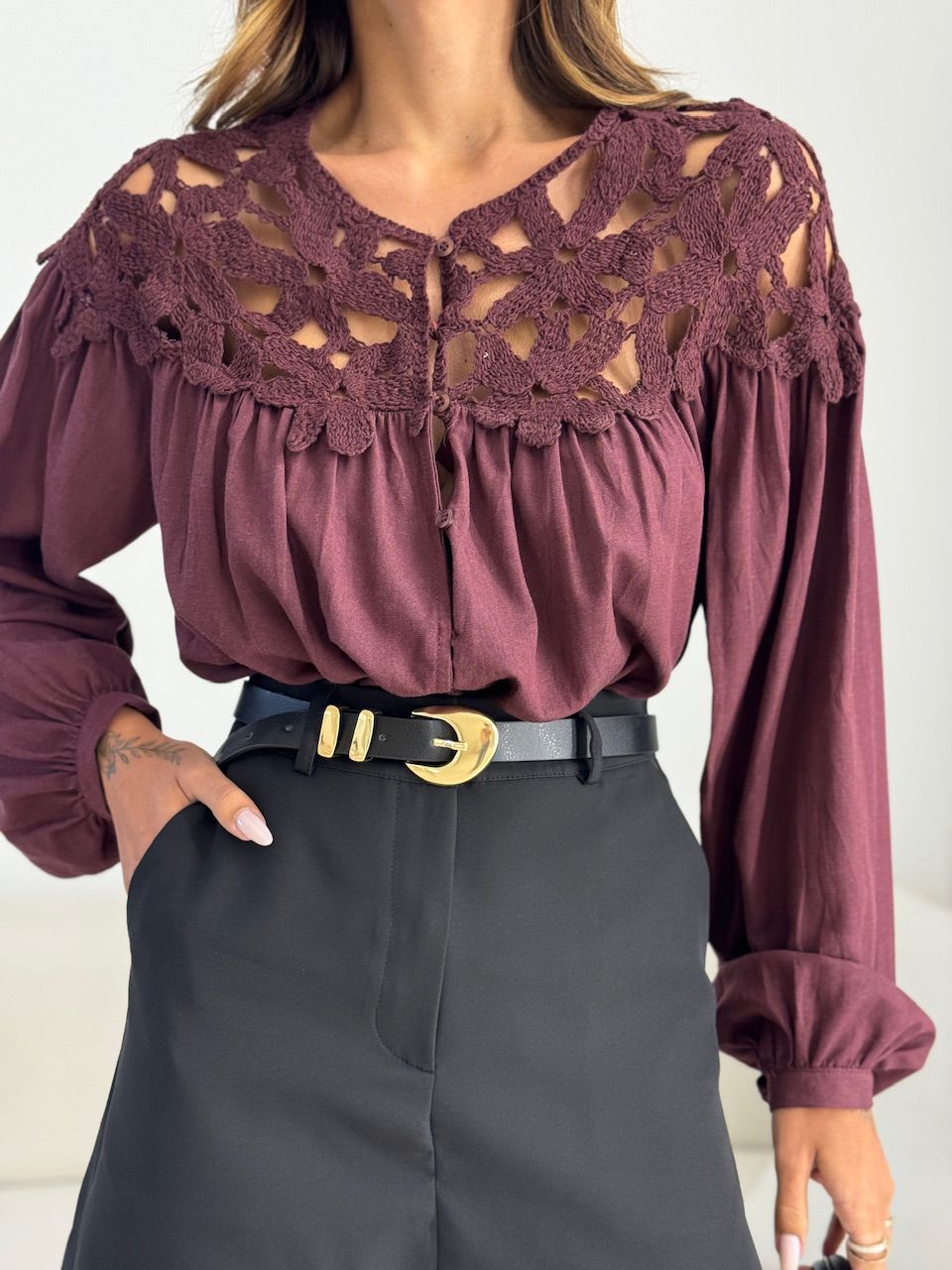 CAMISA LIZIE CROCHÊ VINHO