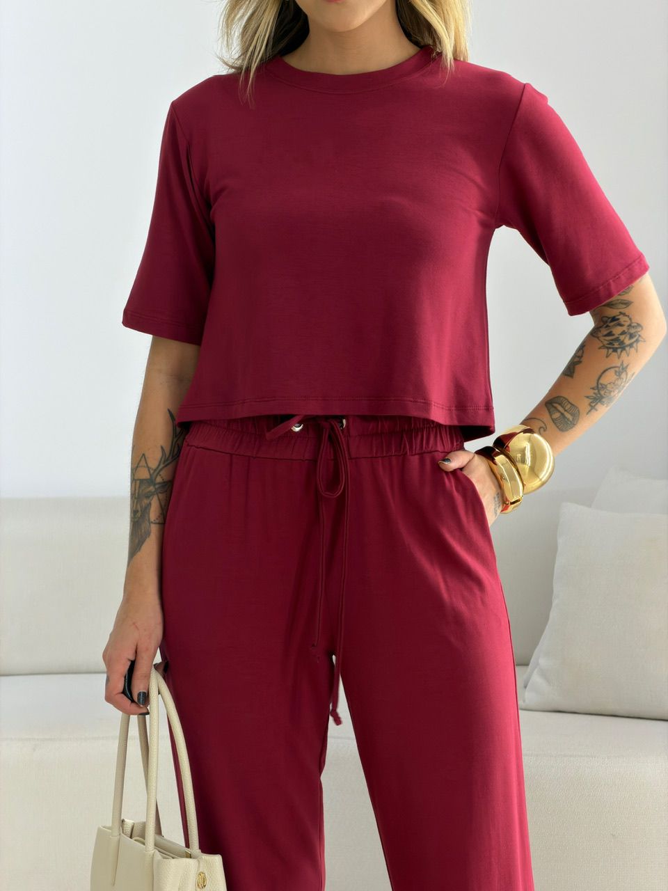 CONJUNTO MAITÊ CALÇA VINHO
