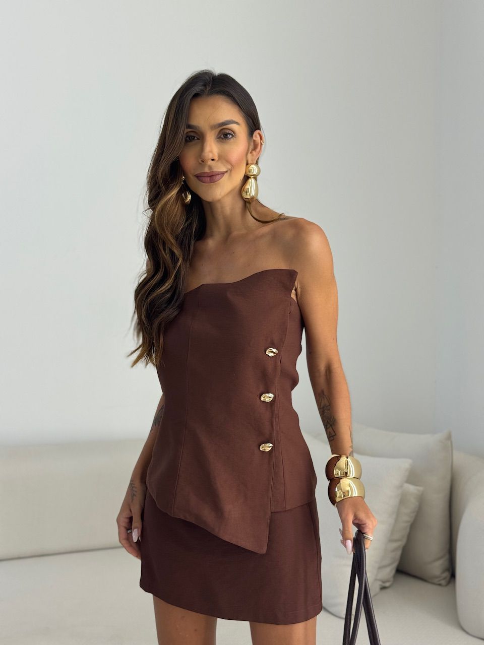 CONJUNTO RENATA TOMARA QUE CAIA MARROM