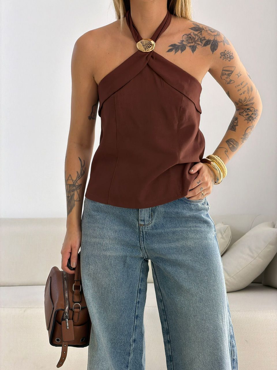 BLUSA MALU METAL MARROM